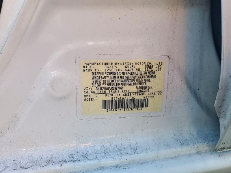 Aukcja sprzedaży 2012 Nissan Versa, vin: 3N1CN7AP5CL927461, numer aukcji: 72414126