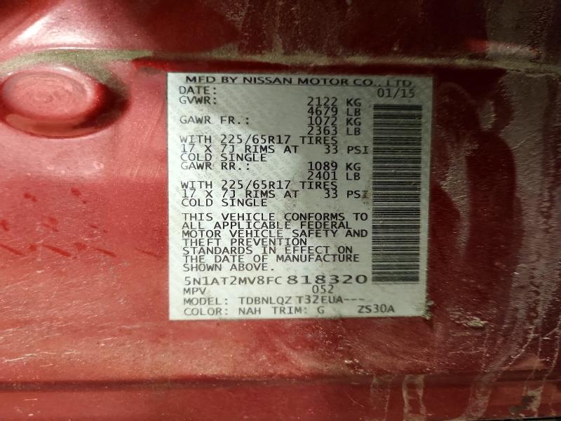 2015 Nissan Rogue მანქანა იყიდება აუქციონზე, vin: 5N1AT2MV8FC818320, აუქციონის ნომერი: 71432736