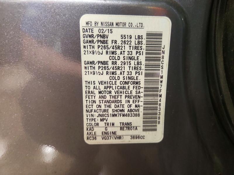 Продажа на аукционе авто 2015 Infiniti Qx70, vin: JN8CS1MW7FM483388, номер лота: 73164456
