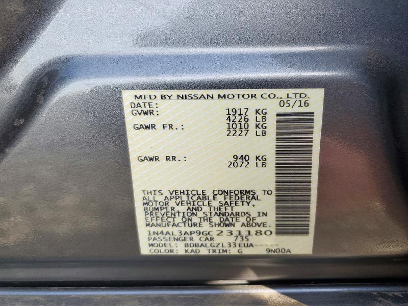 2016 Nissan Altima მანქანა იყიდება აუქციონზე, vin: 1N4AL3AP9GC231180, აუქციონის ნომერი: 74035536