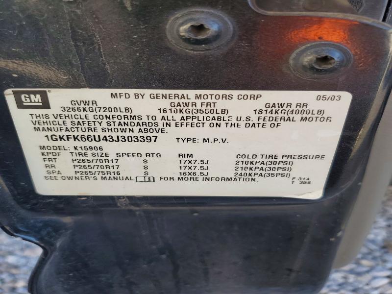 74297396 :رقم المزاد ، 1GKFK66U43J303397 vin ، 2003 Gmc Yukon Xl مزاد بيع