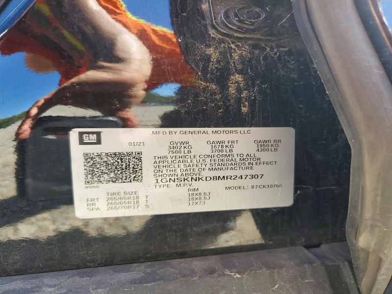 Aukcja sprzedaży 2021 Chevrolet Tahoe, vin: 1GNSKNKD8MR247307, numer aukcji: 71923016