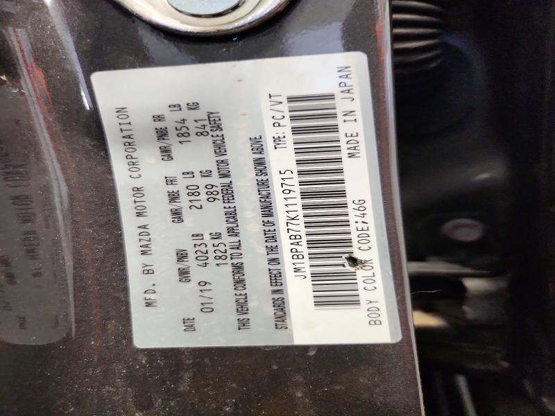 2019 Mazda 3 მანქანა იყიდება აუქციონზე, vin: JM1BPAB77K1119715, აუქციონის ნომერი: 72731836