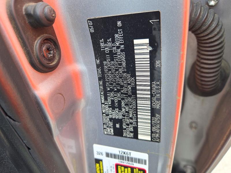 2007 Toyota Tundra მანქანა იყიდება აუქციონზე, vin: 5TFBT54177X006511, აუქციონის ნომერი: 72684916