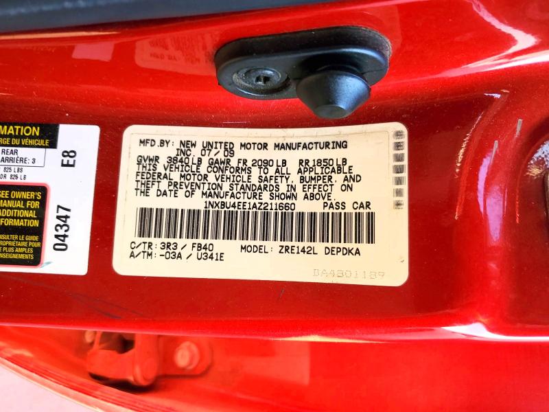 71204466 :رقم المزاد ، 1NXBU4EE1AZ211660 vin ، 2010 Toyota Corolla مزاد بيع