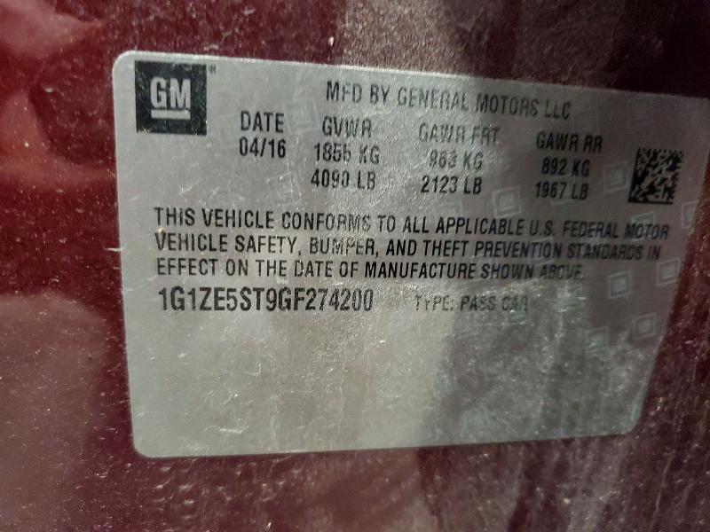 2016 Chevrolet Malibu მანქანა იყიდება აუქციონზე, vin: 1G1ZE5ST9GF274200, აუქციონის ნომერი: 72042686