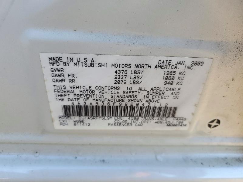 68742916 :رقم المزاد ، 4A3AB36F99E042112 vin ، 2009 Mitsubishi Galant مزاد بيع