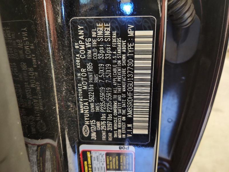 71505156 :رقم المزاد ، KM8SRDHF0GU137730 vin ، 2016 Hyundai Santa Fe مزاد بيع