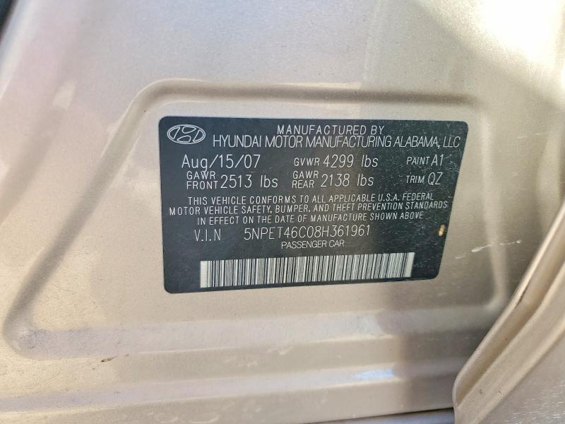 Продаж на аукціоні авто 2008 Hyundai Sonata, vin: 5NPET46C08H361961, номер лоту: 71768156