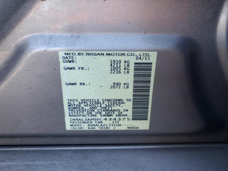 Продаж на аукціоні авто 2015 Nissan Altima, vin: 1N4AL3AP0FC434375, номер лоту: 72453306