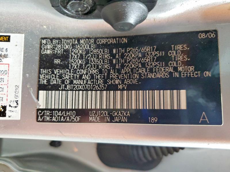 Продаж на аукціоні авто 2007 Lexus Gx, vin: JTJBT20X070126357, номер лоту: 70863186