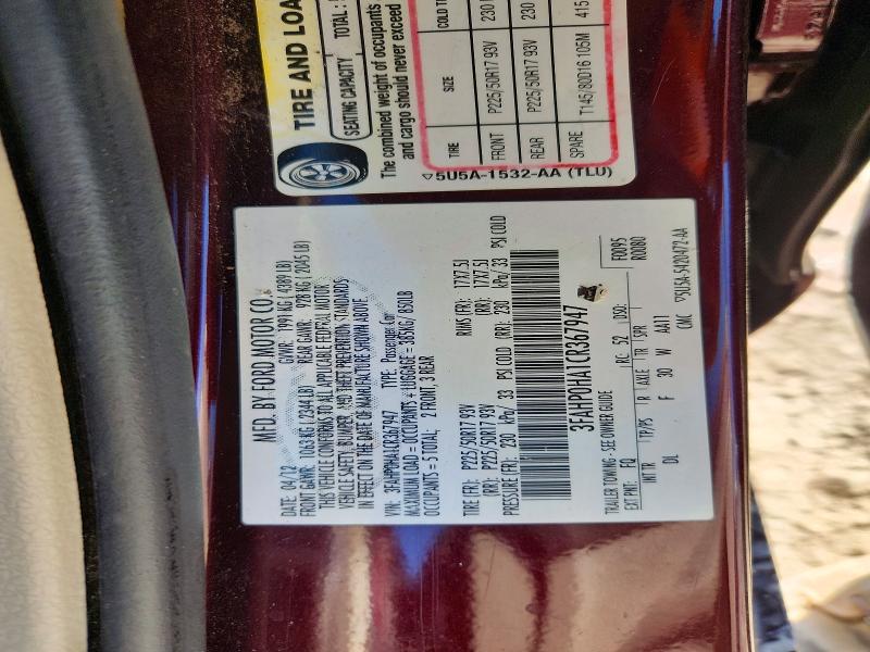Продаж на аукціоні авто 2012 Ford Fusion, vin: 3FAHP0HA1CR367947, номер лоту: 71637026