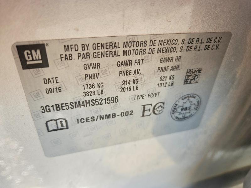 Aukcja sprzedaży 2017 Chevrolet Cruze, vin: 3G1BE5SM4HS521596, numer aukcji: 70559016