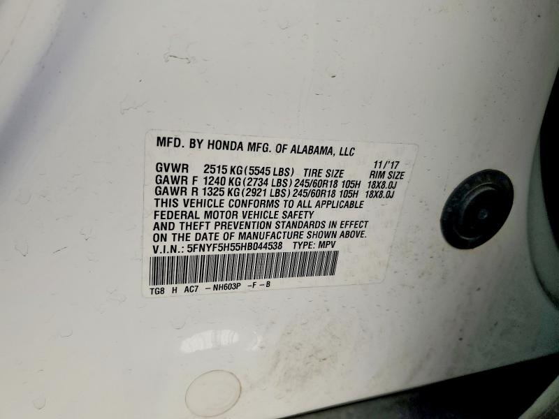2017 Honda Pilot მანქანა იყიდება აუქციონზე, vin: 5FNYF5H55HB044538, აუქციონის ნომერი: 71363756