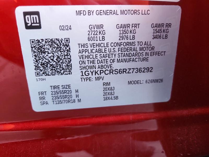2024 Cadillac Xt6 მანქანა იყიდება აუქციონზე, vin: 1GYKPCRS6RZ736292, აუქციონის ნომერი: 71593436