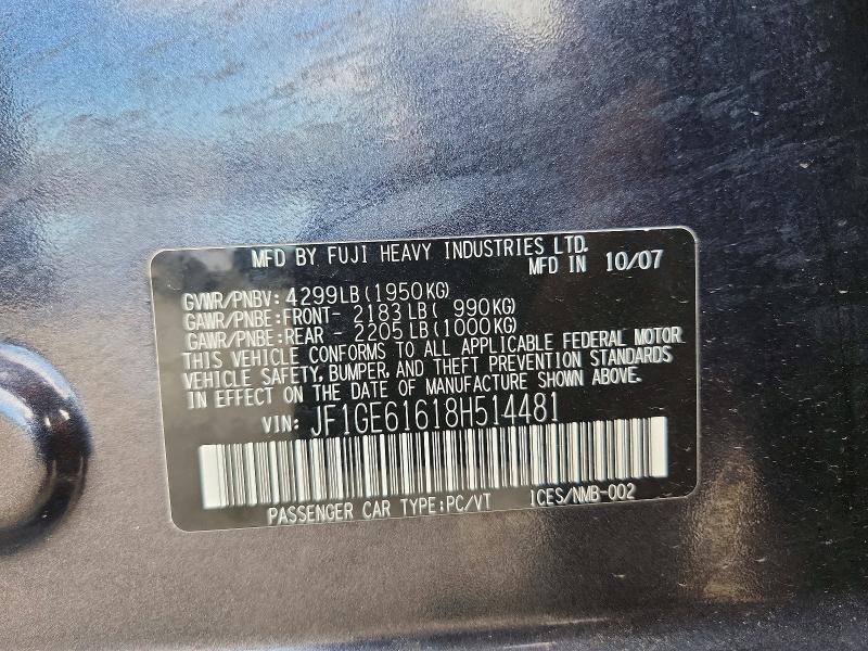 Продаж на аукціоні авто 2008 Subaru Impreza, vin: JF1GE61618H514481, номер лоту: 71669546
