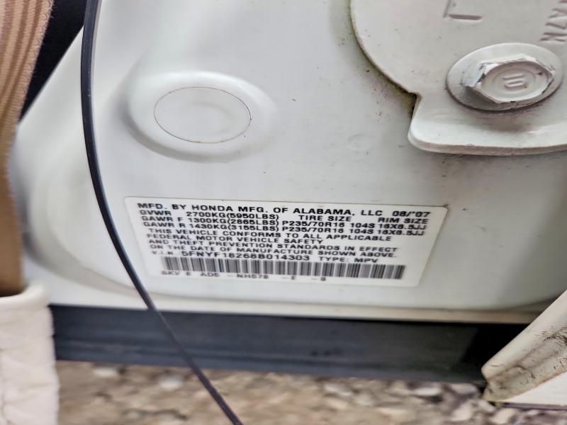 Продажа на аукционе авто 2008 Honda Pilot, vin: 5FNYF18268B014303, номер лота: 70858156