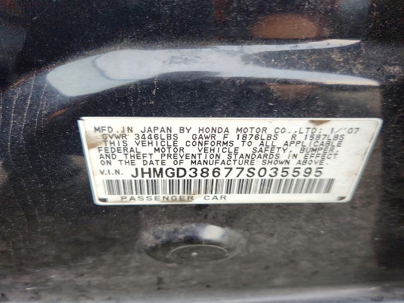 2007 Honda Fit მანქანა იყიდება აუქციონზე, vin: JHMGD38677S035595, აუქციონის ნომერი: 70347866