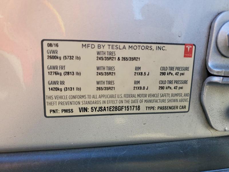 Продажа на аукционе авто 2016 Tesla Model S, vin: 5YJSA1E28GF151718, номер лота: 71045396