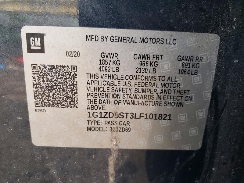 72550796 :رقم المزاد ، 1G1ZD5ST3LF101821 vin ، 2020 Chevrolet Malibu مزاد بيع