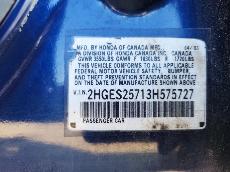 Продаж на аукціоні авто 2003 Honda Civic, vin: 2HGES25713H575727, номер лоту: 71684846