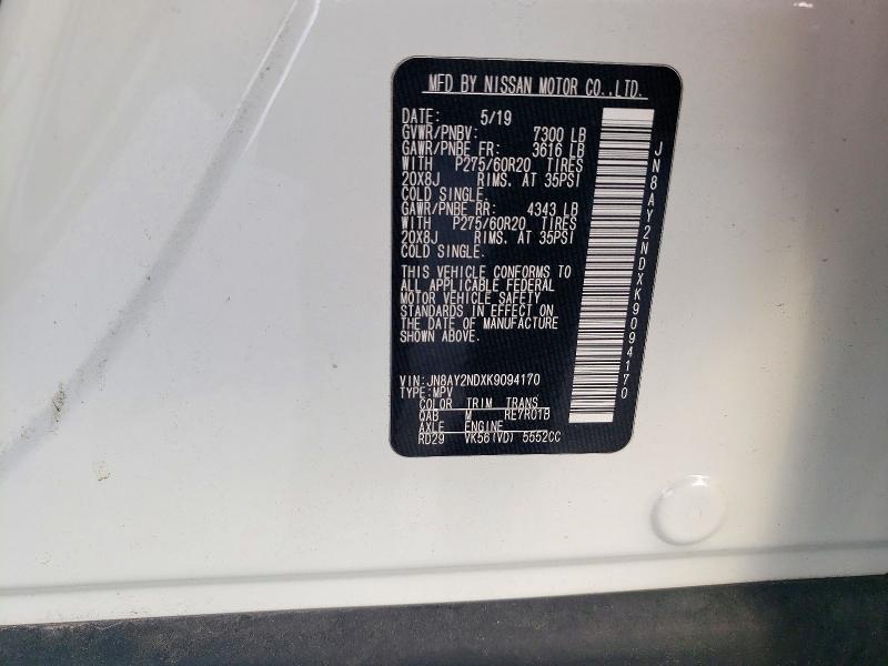 2019 Nissan Armada მანქანა იყიდება აუქციონზე, vin: JN8AY2NDXK9094170, აუქციონის ნომერი: 71842616