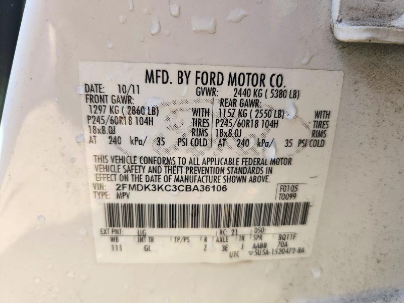 Продажа на аукционе авто 2012 Ford Edge, vin: 2FMDK3KC3CBA36106, номер лота: 72341276