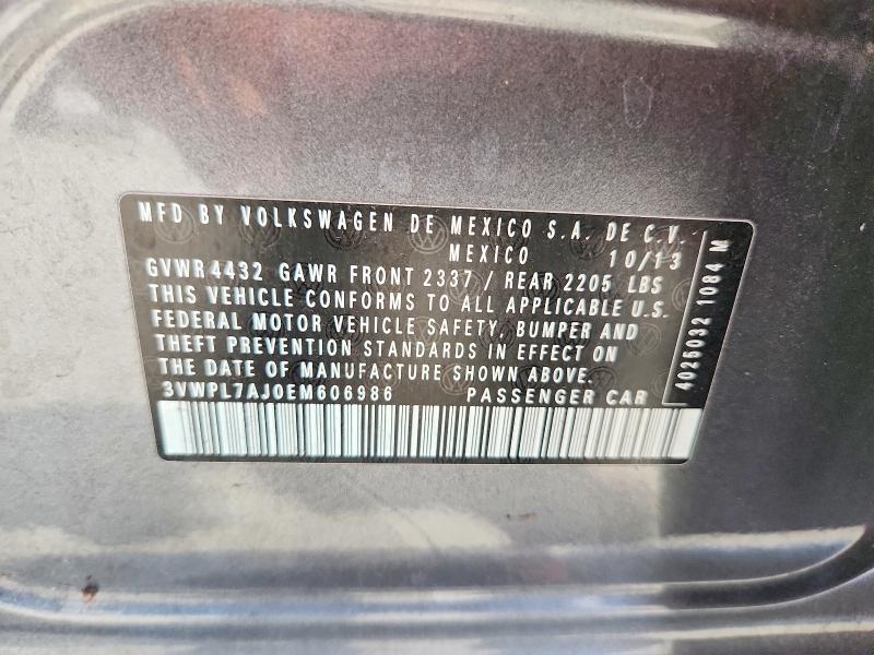 71456666 :رقم المزاد ، 3VWPL7AJ0EM606986 vin ، 2014 Volkswagen Jetta مزاد بيع