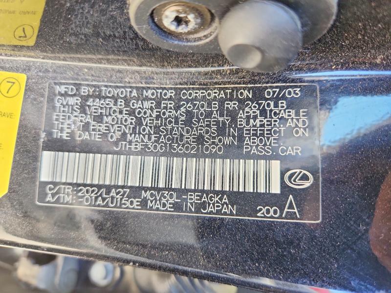 Продажа на аукционе авто 2003 Lexus Es, vin: JTHBF30G136021090, номер лота: 68867656