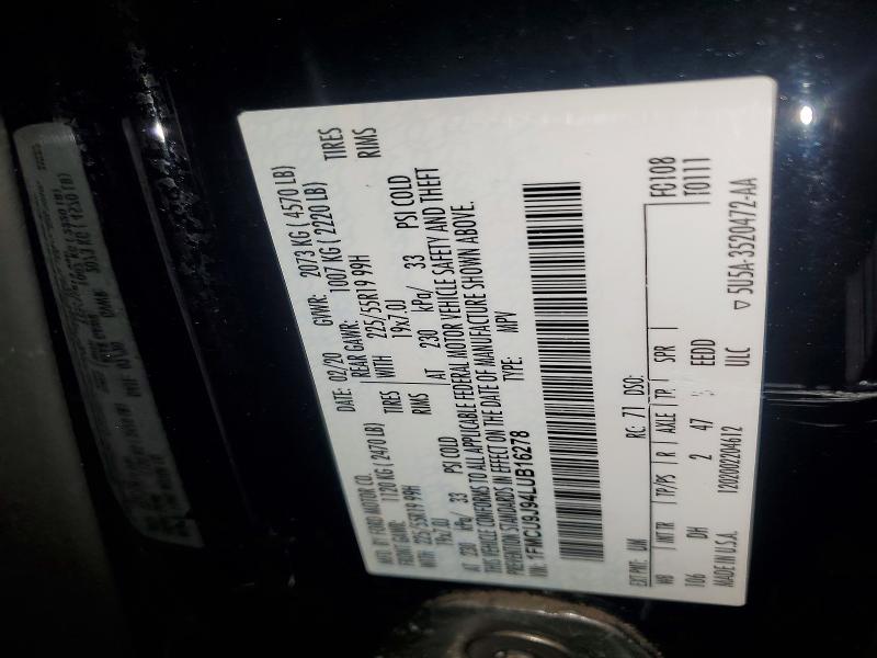 2020 Ford Escape მანქანა იყიდება აუქციონზე, vin: 1FMCU9J94LUB16278, აუქციონის ნომერი: 71831566