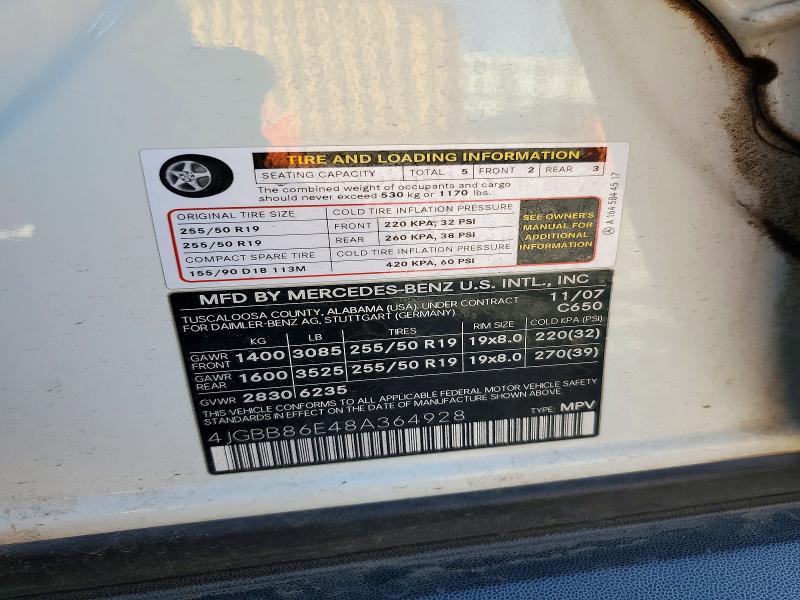 2008 Mercedes-benz Ml მანქანა იყიდება აუქციონზე, vin: 4JGBB86E48A364928, აუქციონის ნომერი: 71061596