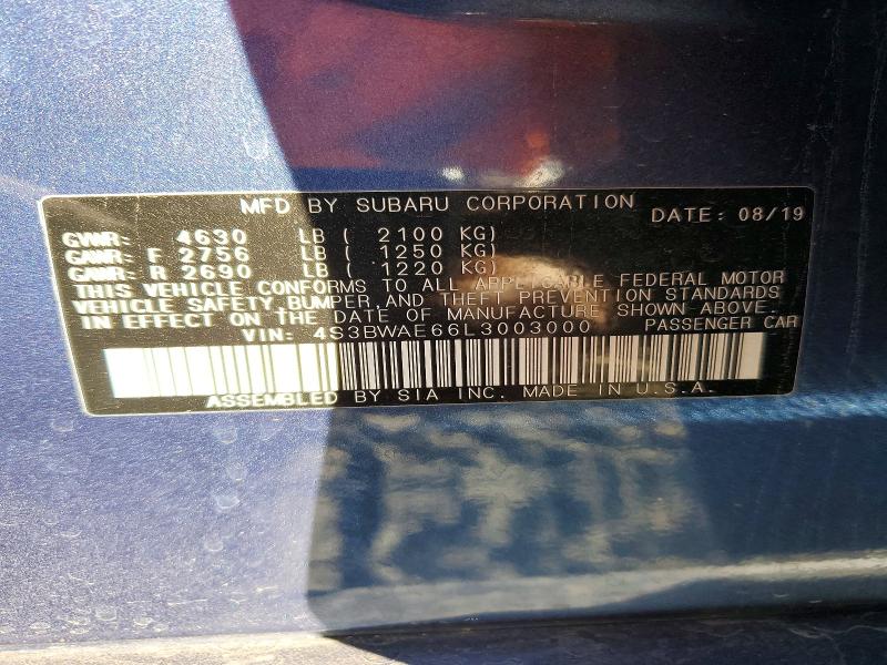 2020 Subaru Legacy მანქანა იყიდება აუქციონზე, vin: 4S3BWAE66L3003000, აუქციონის ნომერი: 72220746