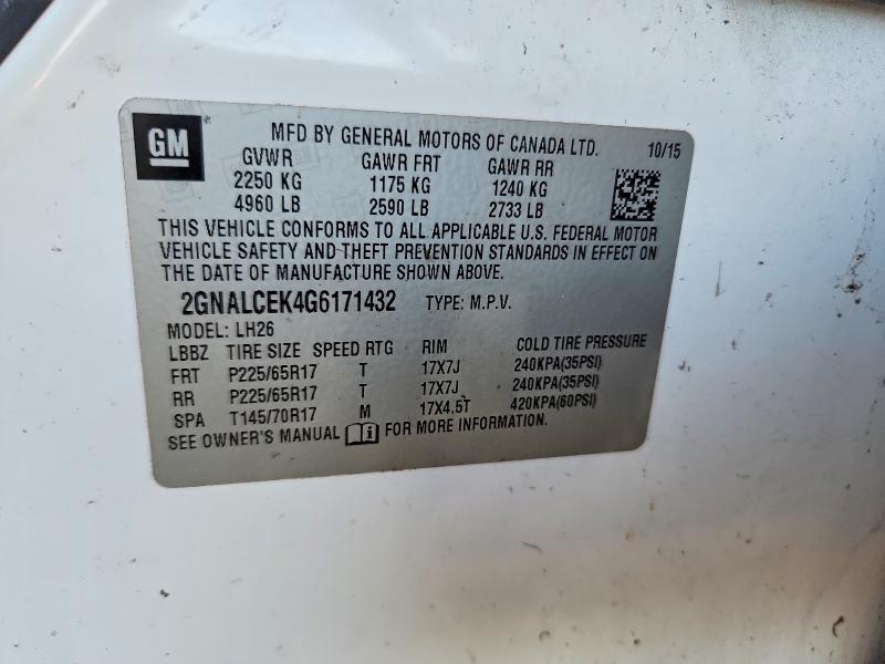 Aukcja sprzedaży 2016 Chevrolet Equinox, vin: 2GNALCEK4G6171432, numer aukcji: 70953646