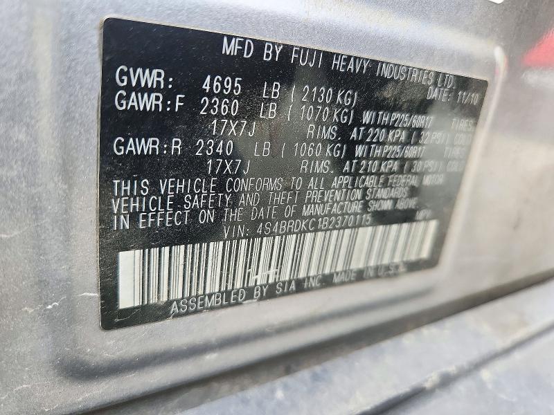Продаж на аукціоні авто 2011 Subaru Outback, vin: 4S4BRDKC1B2370115, номер лоту: 72839396