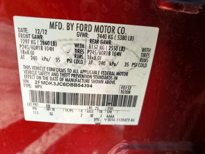 71662716 :رقم المزاد ، 2FMDK3JC6DBB54394 vin ، 2013 Ford Edge مزاد بيع