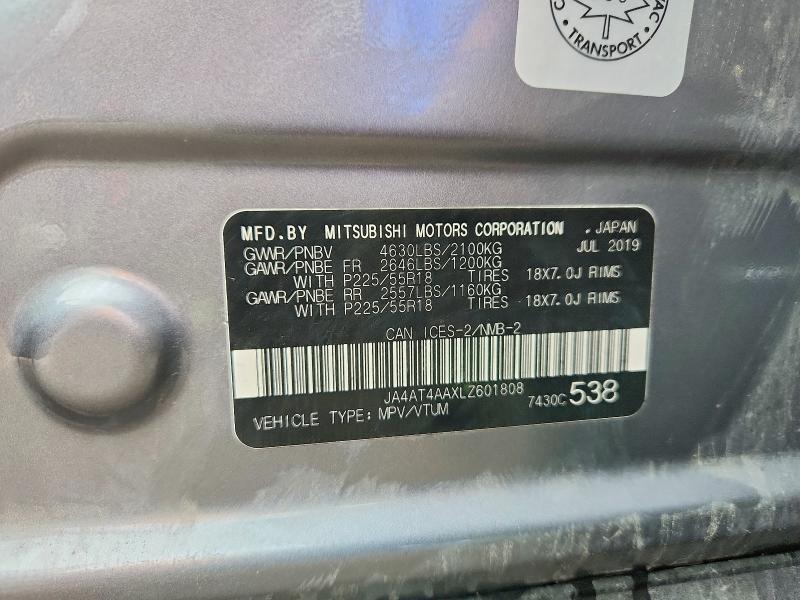 70374826 :رقم المزاد ، JA4AT4AAXLZ601808 vin ، 2020 Mitsubishi Eclipse Cross مزاد بيع