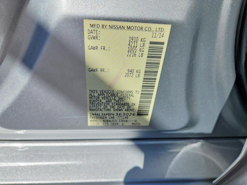 2015 Nissan Altima მანქანა იყიდება აუქციონზე, vin: 1N4AL3AP8FN363026, აუქციონის ნომერი: 71777986