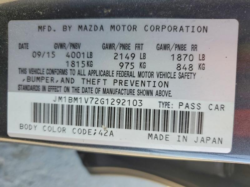 71404766 :رقم المزاد ، JM1BM1V72G1292103 vin ، 2016 Mazda 3 مزاد بيع