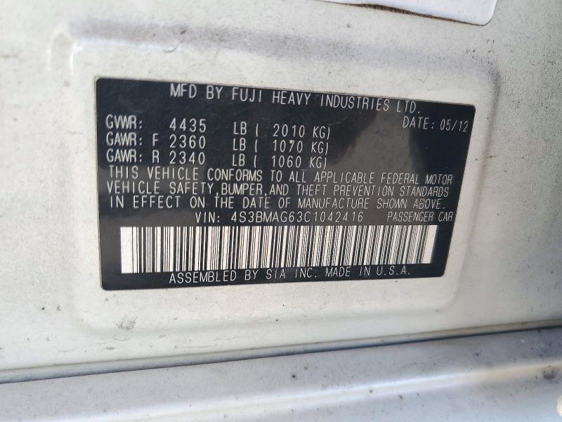 Aukcja sprzedaży 2012 Subaru Legacy, vin: 4S3BMAG63C1042416, numer aukcji: 72756116