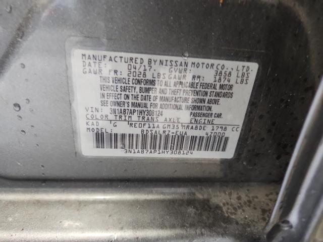 2017 Nissan Sentra მანქანა იყიდება აუქციონზე, vin: 3N1AB7AP1HY308124, აუქციონის ნომერი: 71102306