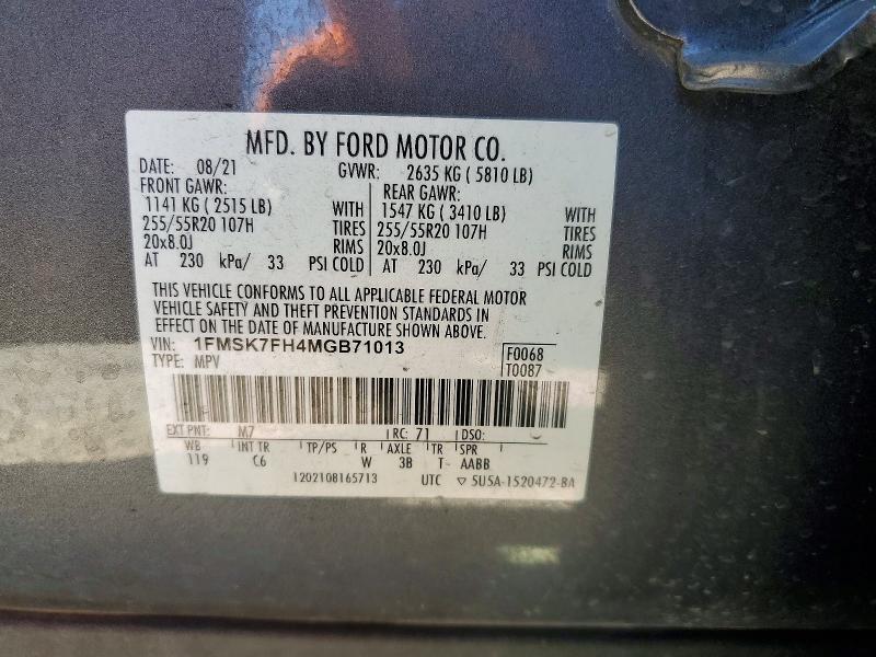 Продаж на аукціоні авто 2021 Ford Explorer, vin: 1FMSK7FH4MGB71013, номер лоту: 71638786