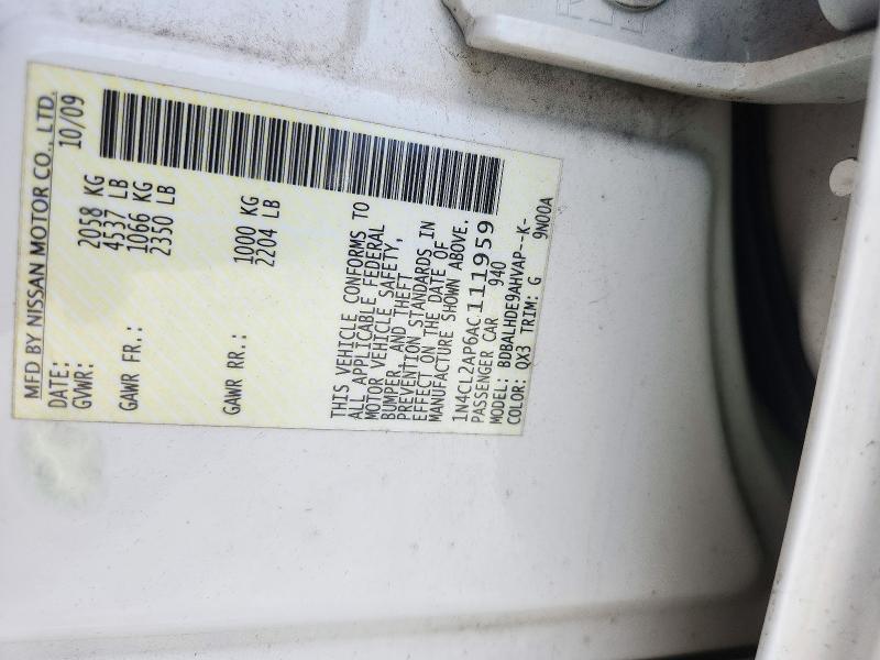 2010 Nissan Altima მანქანა იყიდება აუქციონზე, vin: 1N4CL2AP6AC111959, აუქციონის ნომერი: 72323736