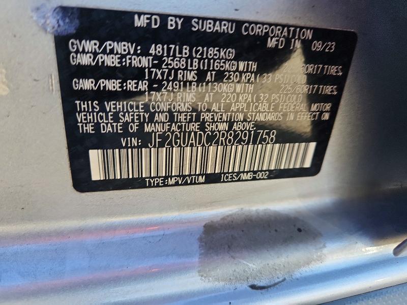 Aukcja sprzedaży 2024 Subaru Crosstrek, vin: JF2GUADC2R8291758, numer aukcji: 72006166