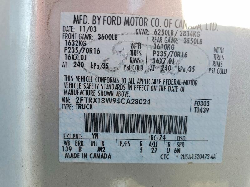 Auction sale of the 2004 Ford F-150 Heritage, vin: 2FTRX18W94CA28024, lot number: 70732586