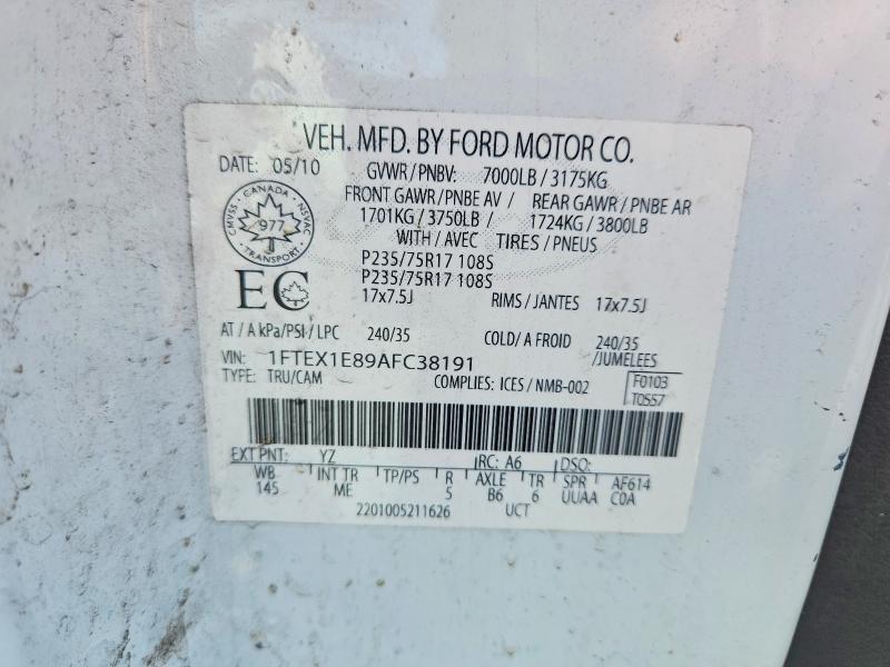 2010 Ford F150 მანქანა იყიდება აუქციონზე, vin: 1FTEX1E89AFC38191, აუქციონის ნომერი: 71237916