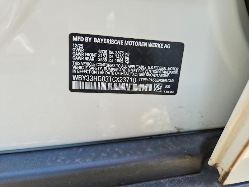 2026 Bmw I5 მანქანა იყიდება აუქციონზე, vin: WBY33HG03TCX23710, აუქციონის ნომერი: 71258996