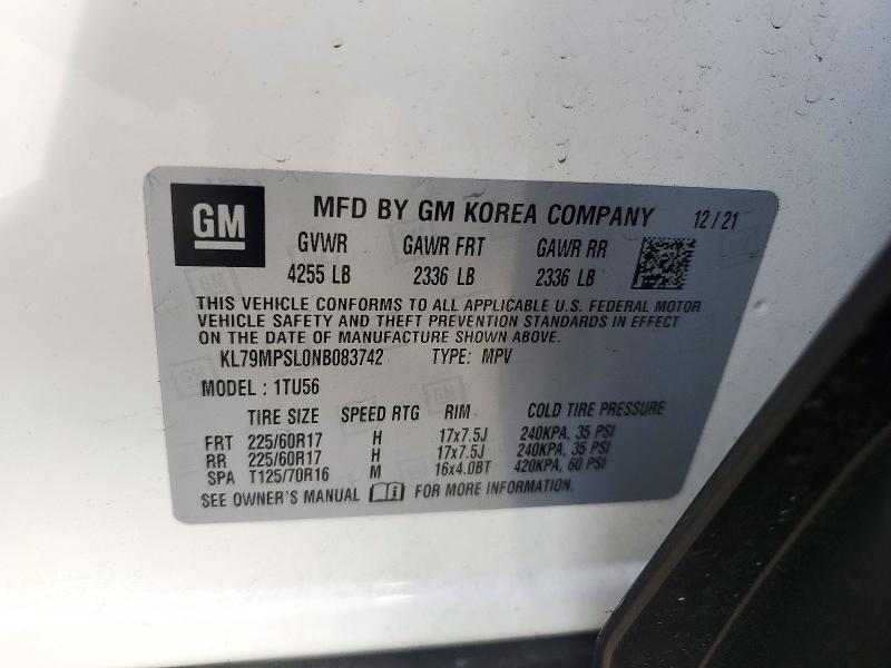 Aukcja sprzedaży 2022 Chevrolet Trailblazer, vin: KL79MPSL0NB083742, numer aukcji: 72256396