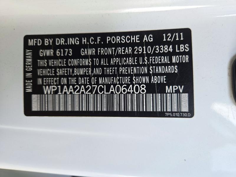 2012 Porsche Cayenne მანქანა იყიდება აუქციონზე, vin: WP1AA2A27CLA06408, აუქციონის ნომერი: 72639436