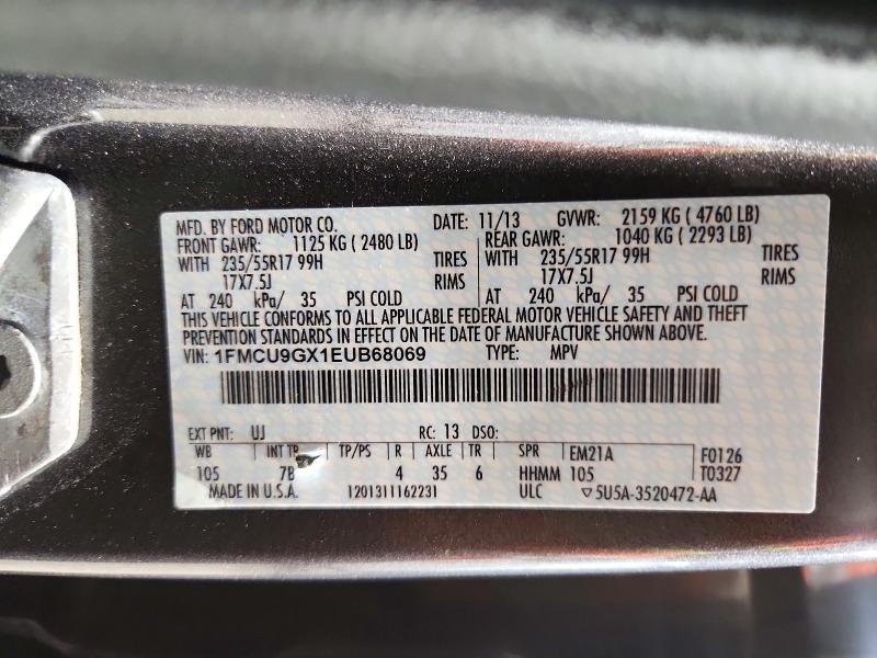 2014 Ford Escape მანქანა იყიდება აუქციონზე, vin: 1FMCU9GX1EUB68069, აუქციონის ნომერი: 73080806