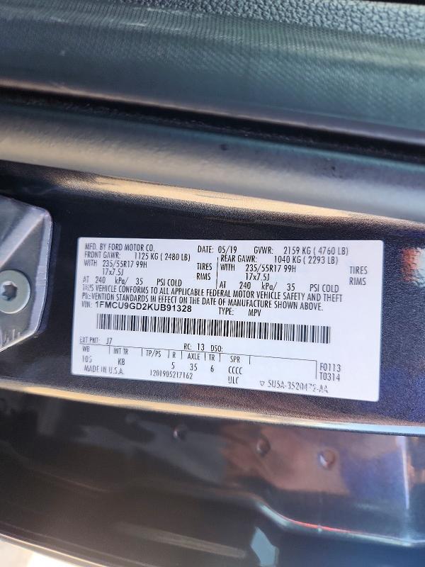Aukcja sprzedaży 2019 Ford Escape, vin: 1FMCU9GD2KUB91328, numer aukcji: 70255616